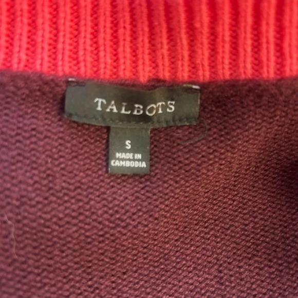Talbots Women's Size Small Burgundy Button Cardigan Long Sweater Pink Collegiate - Picture 4 of 6